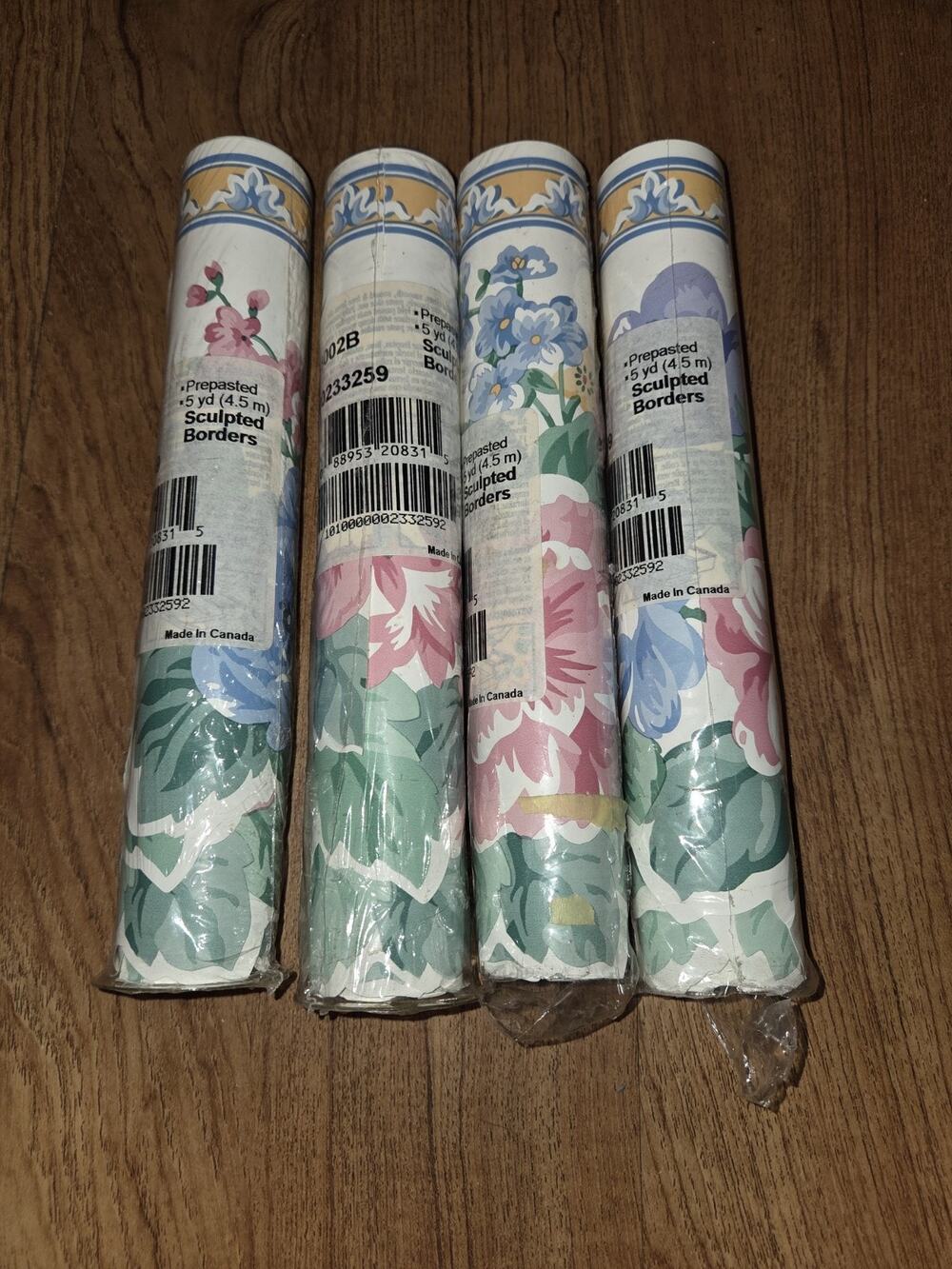 Set of 4 Scalloped Edge Floral Wallpaper Borders 5 Yards Each